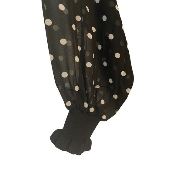Sheer Polka Dot sleeve Sweater, Black Knit High Neck, Nanette Lepore, Ladies Med - Picture 2 of 5